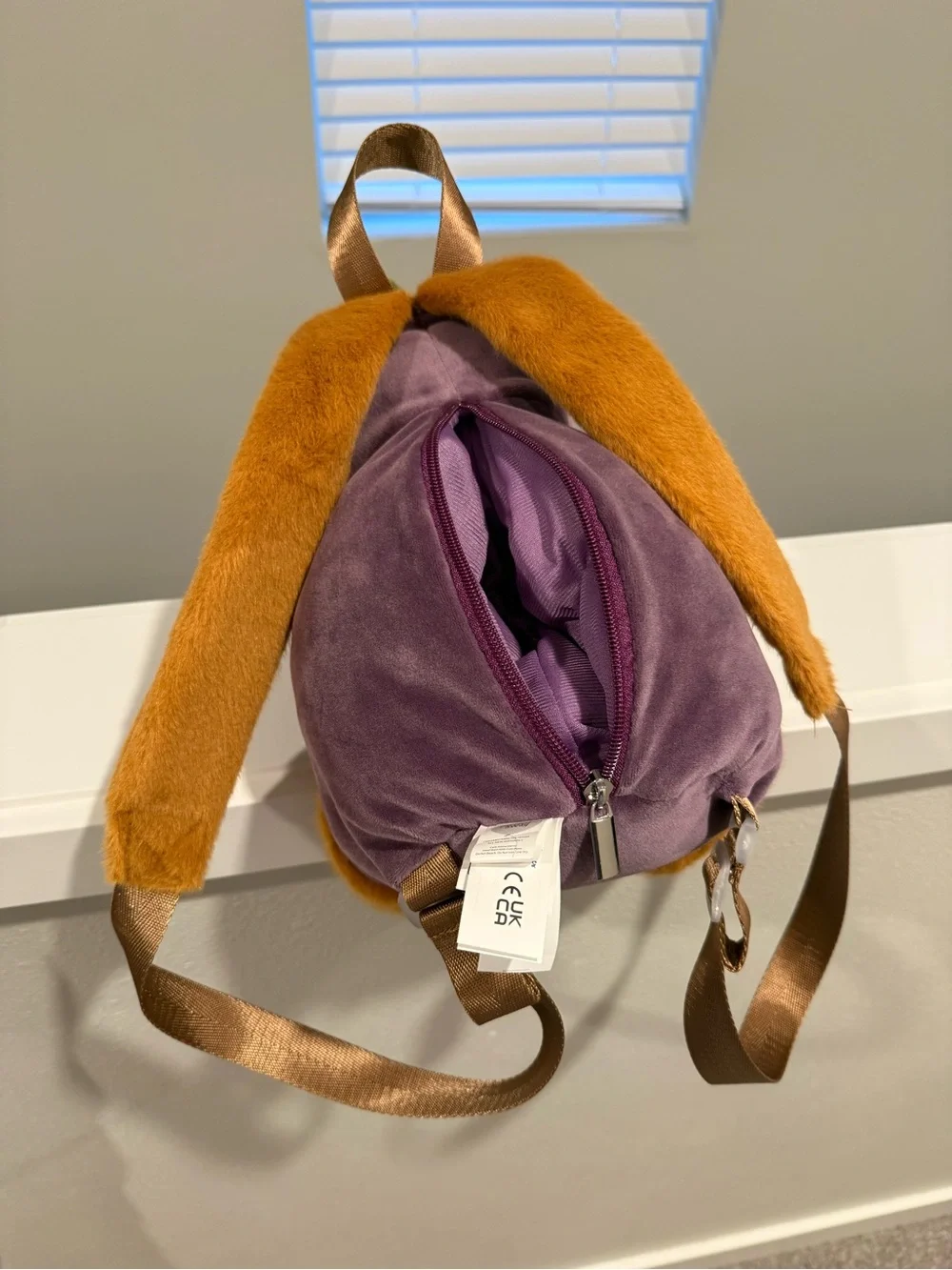 Capybara wearing Eggplant costume backpack